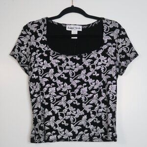 Ronni Nicole Black and Silver Floral Top